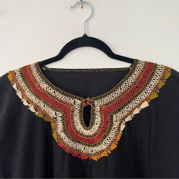 Black Neutral Embroidered Bohemian Hippie Drop Sleeve T-Shirt - Picture 5 of 6